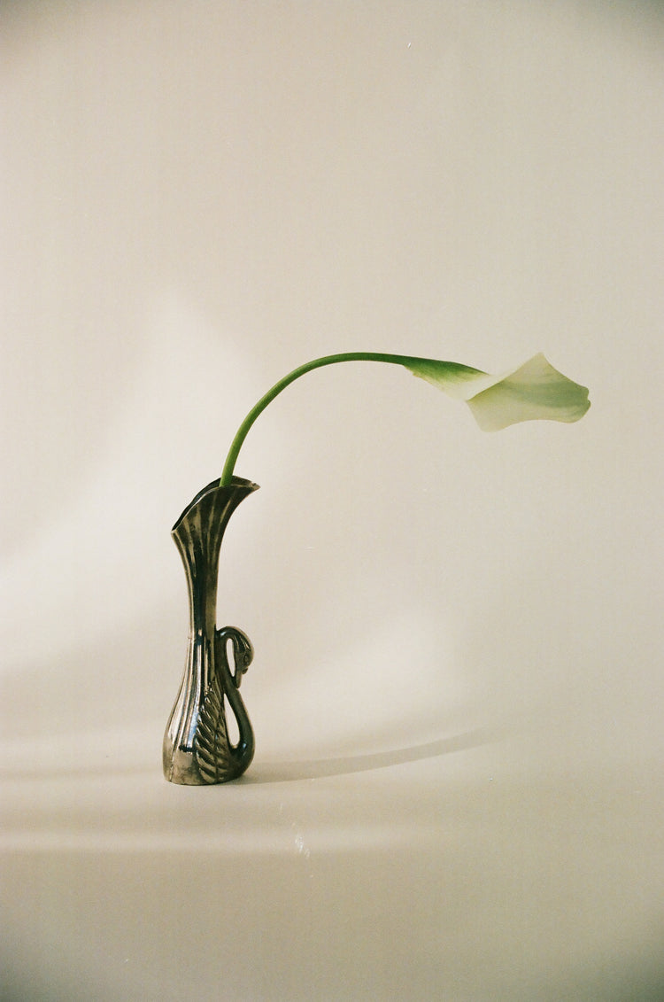 Petite Silver Plated Swan Bud Vase with Patina