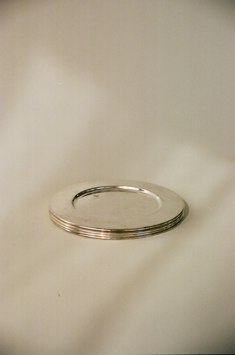 Set of 4 Vintage Metal Plates with Patina
