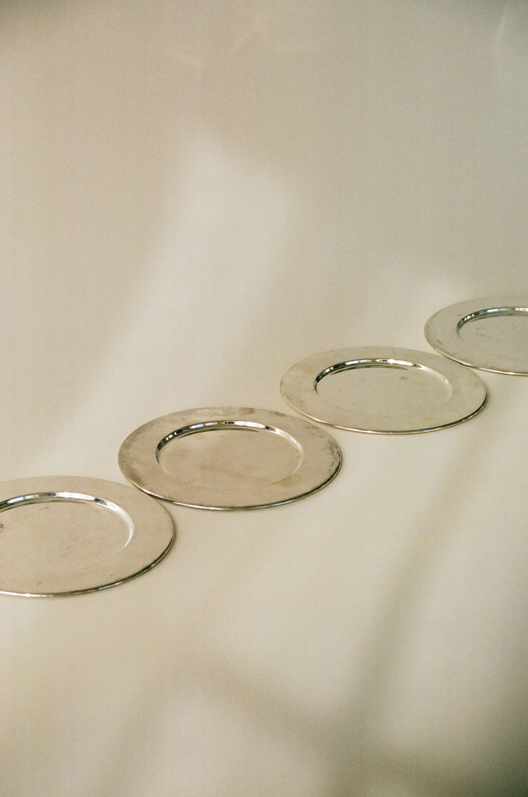 Set of 4 Vintage Metal Plates with Patina