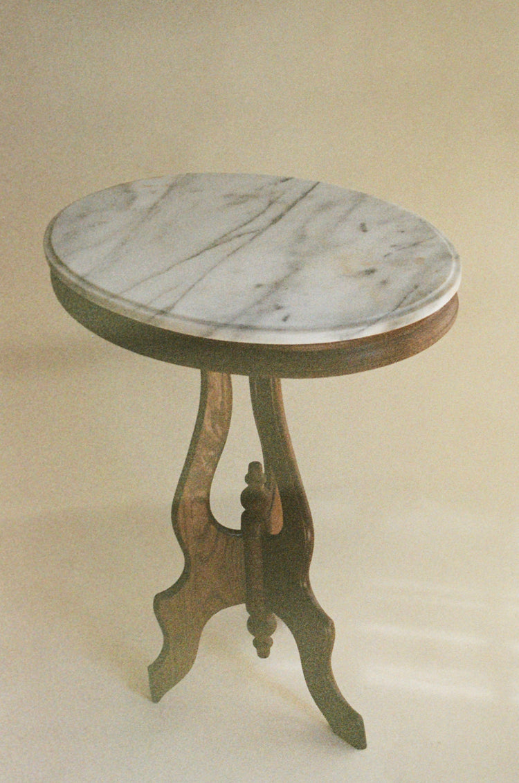 Antique Oval Marble Top Pedestal Accent Table