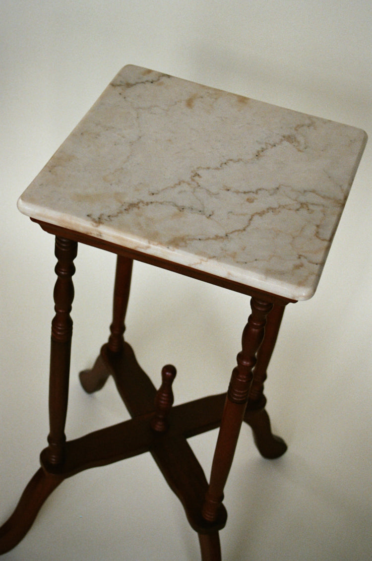 Vintage Marble Top Accent Pedestal Table