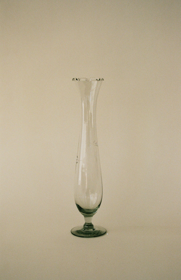 Fluted Etched Glass Bud Vase