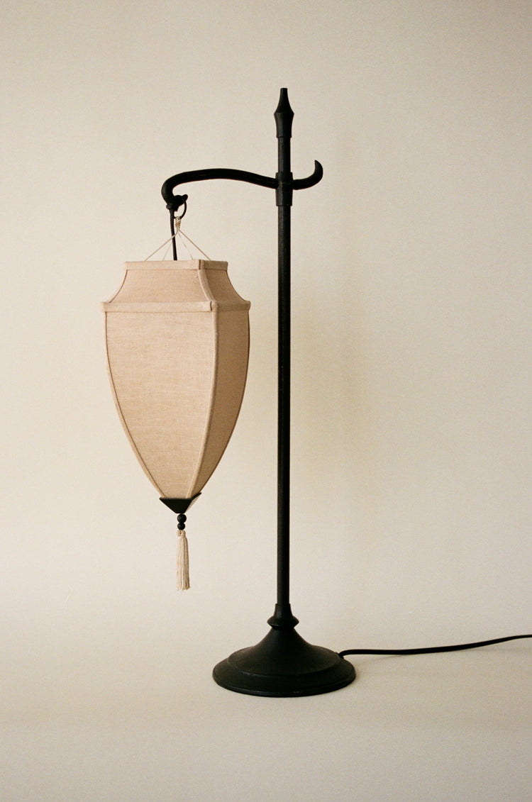 Contemporary Black Wrought Iron Tassel Accent Lamp