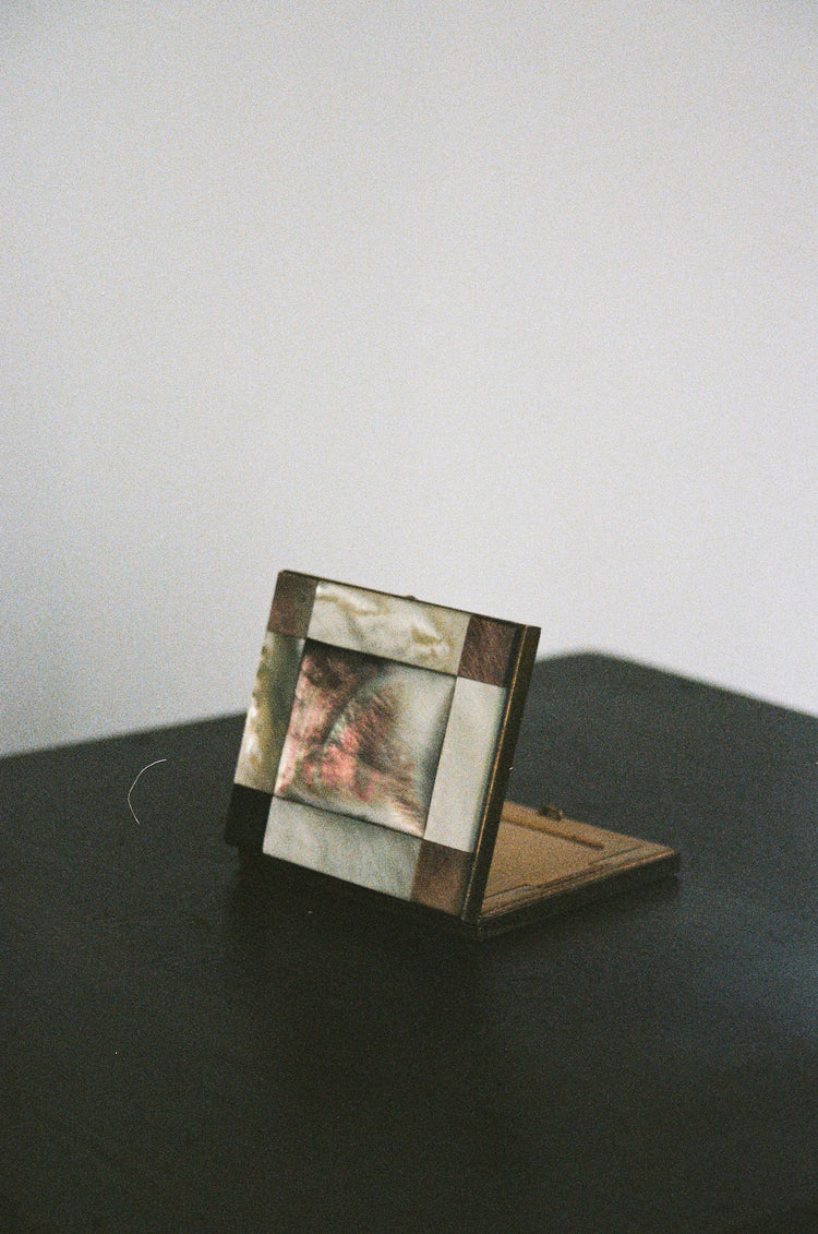 Antique Mother of Pearl Compact Case with Mirror
