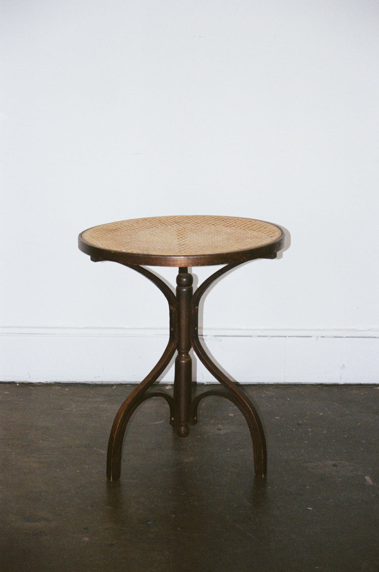 Vintage Bentwood Round Cane and Wood Thonet Style Side table