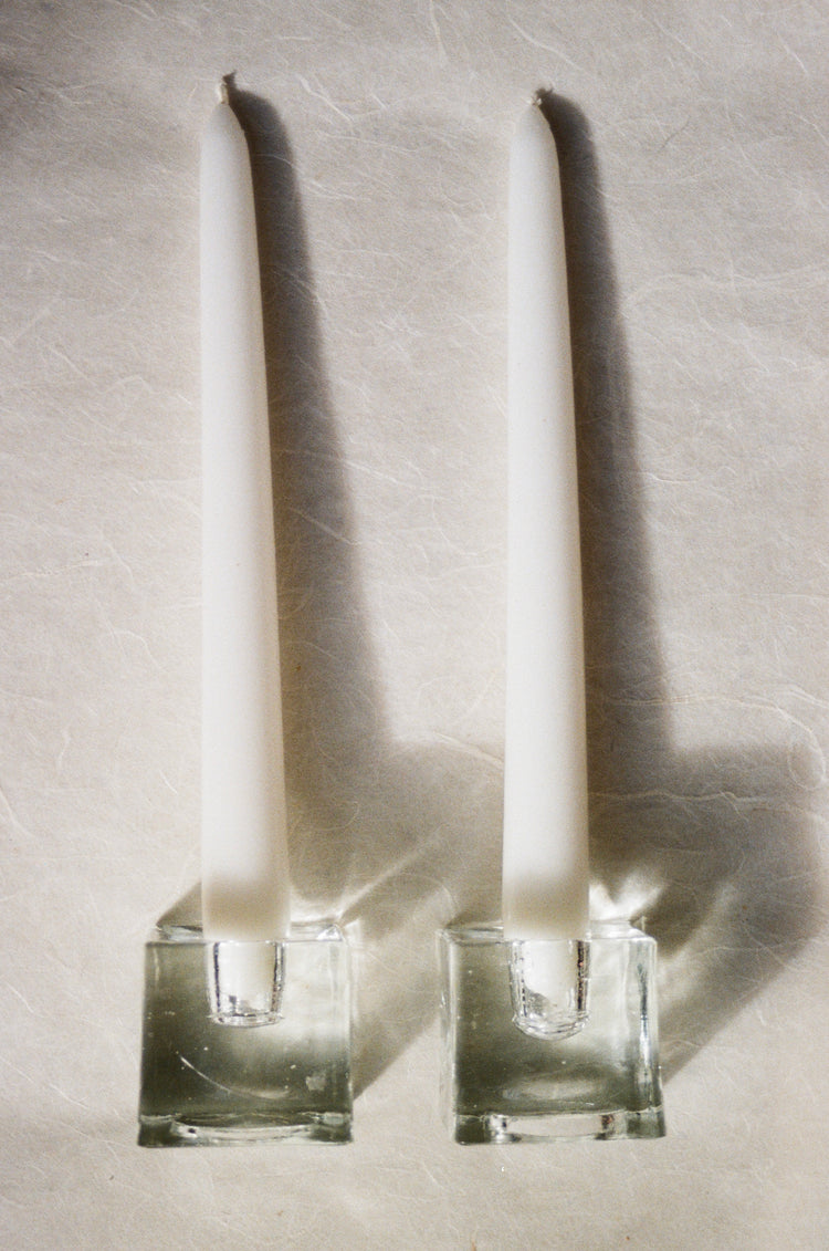 Pair of Glass Block Candle Holders