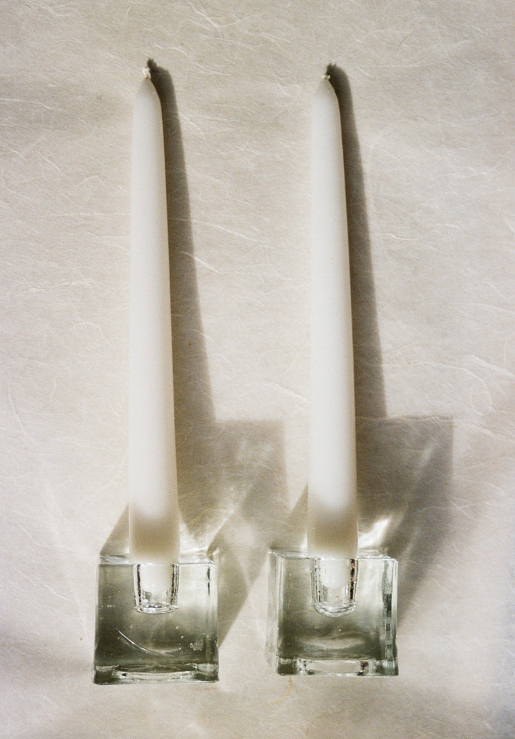 Pair of Glass Block Candle Holders