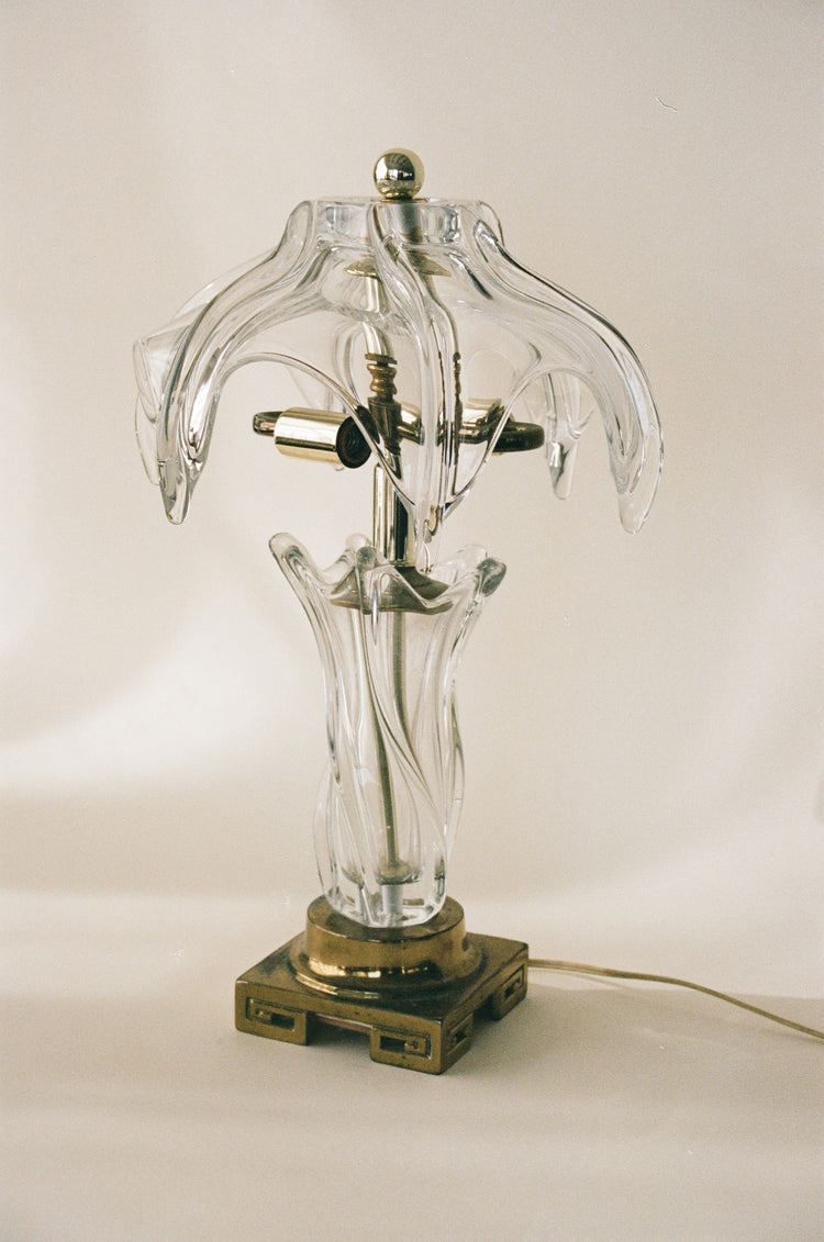 Antique Crystal and Brass Table Lamp