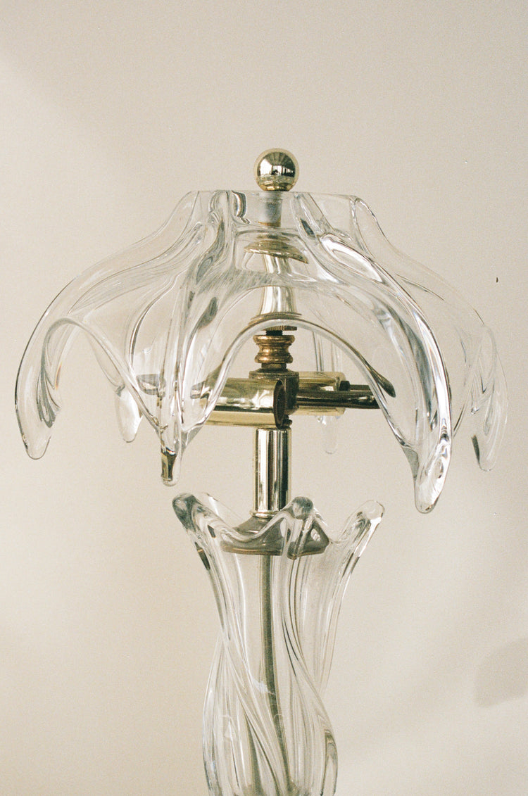 Antique Crystal and Brass Table Lamp