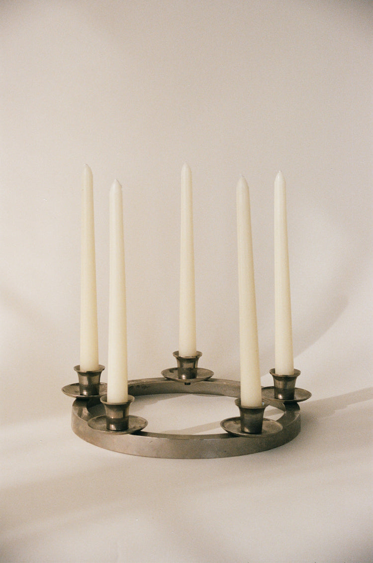 Large Circular Metal Candelabra with Patina