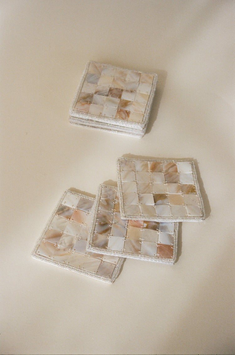 Set of 6 Beaded Shell Coasters