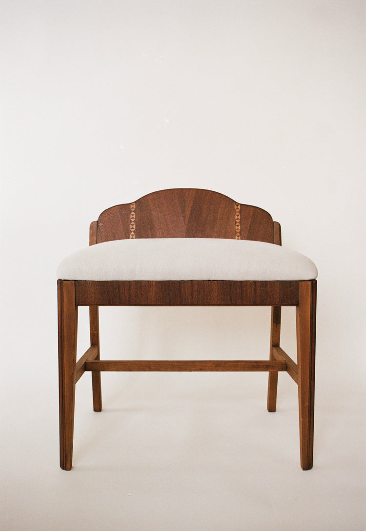 Art Deco Stool with Linen Upholstery