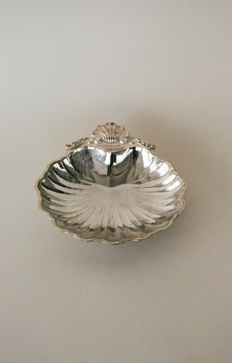 Patinated Silver-Plated Shell Catchall with Engraving