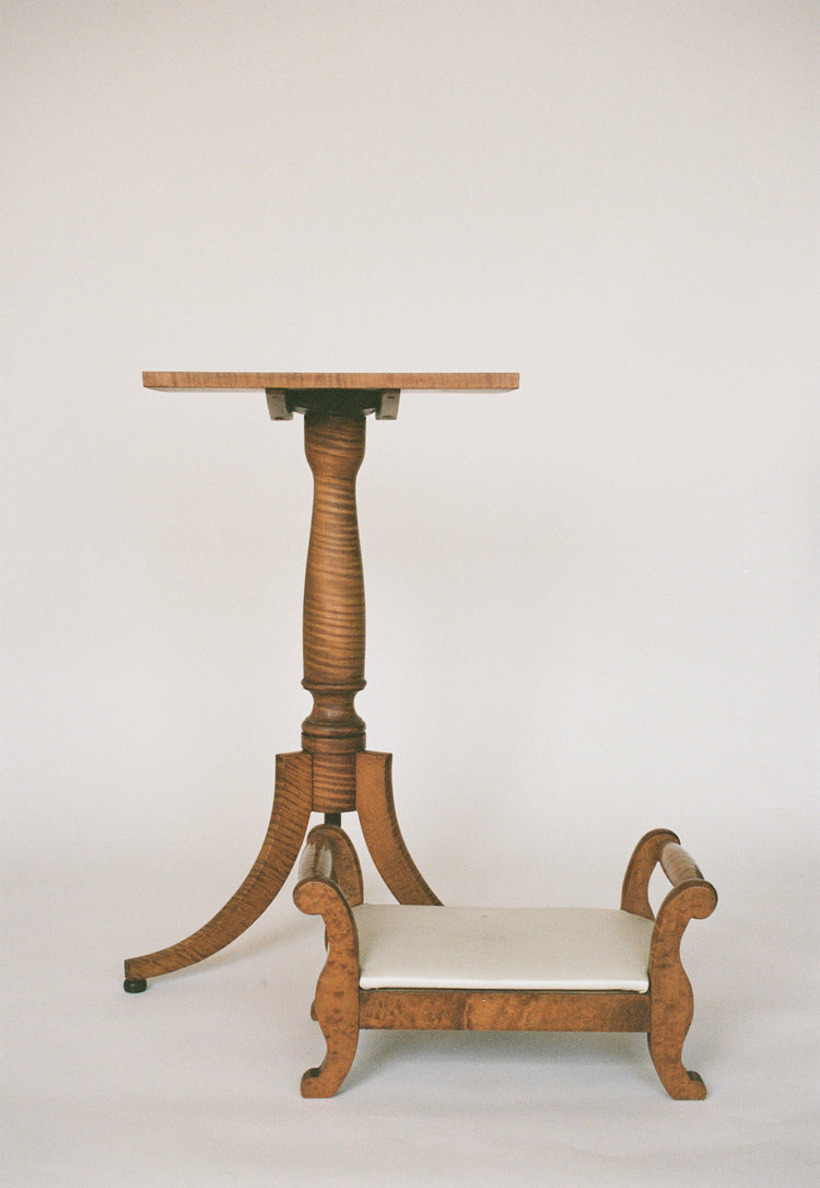 Classical Wood Pedestal and Scroll Footstool