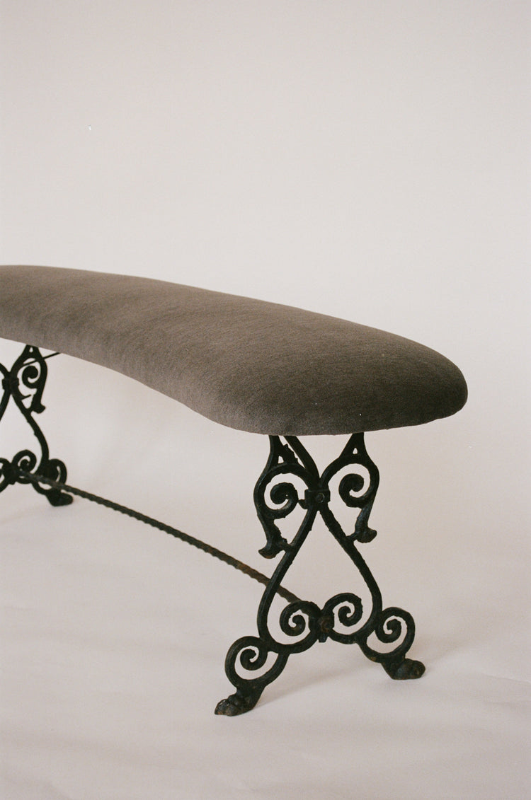 Mohair Upholstered Iron Bench