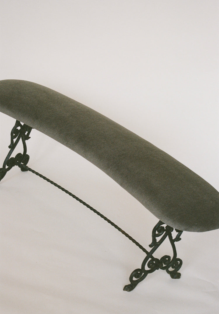 Mohair Upholstered Iron Bench