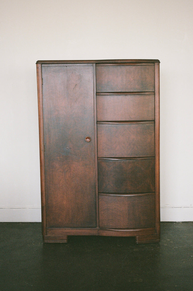 Vintage Art Deco Walnut Cabinet with Curved Drawers