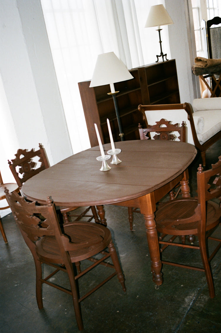 Restored Vintage Wood Dining Table with Leaves