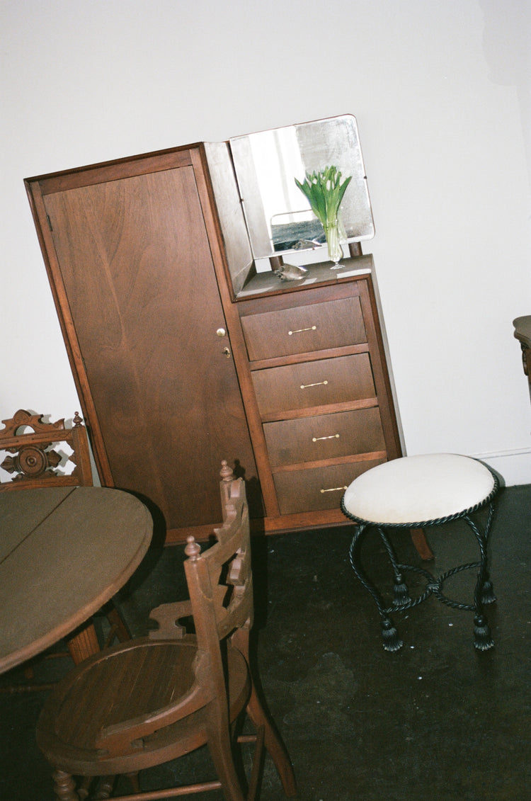 Vintage Wardrobe Vanity with Attached Mirror