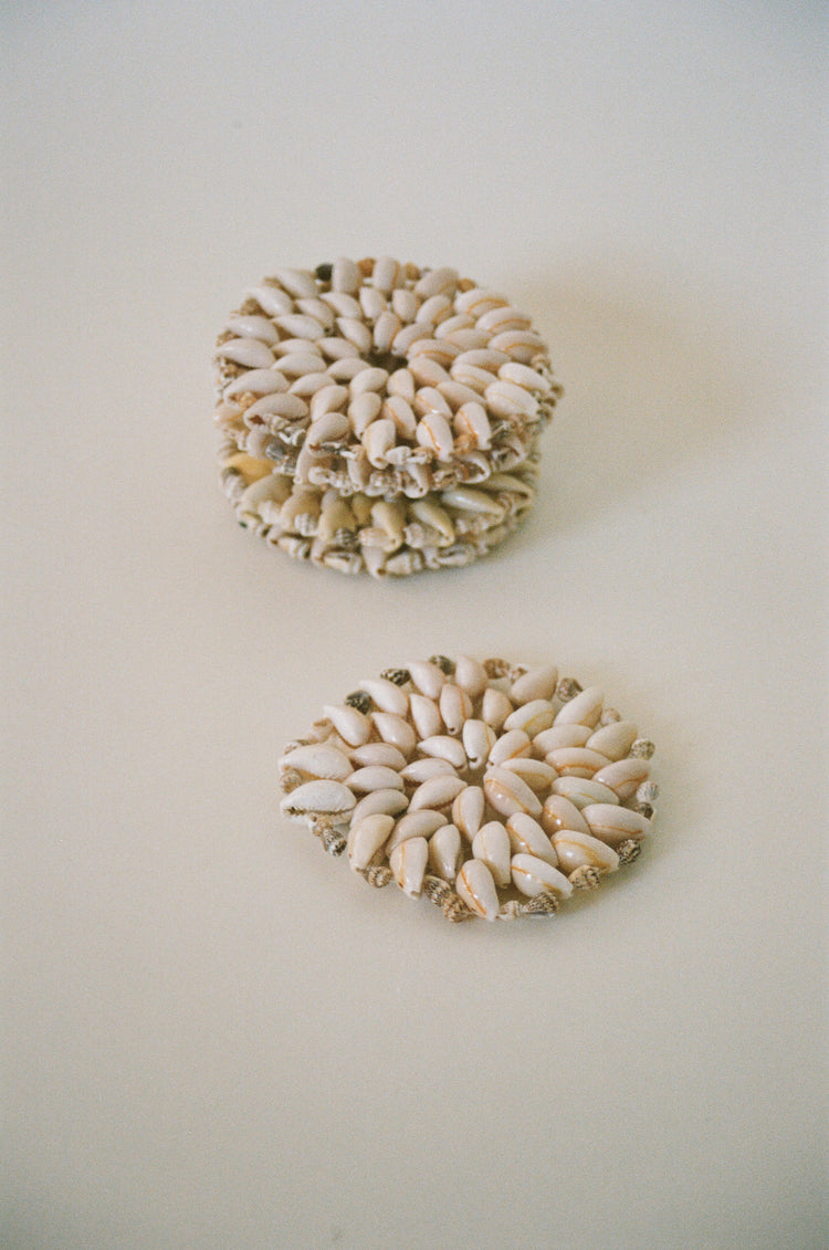 Vintage Cowrie Shell Coasters, Set of 6