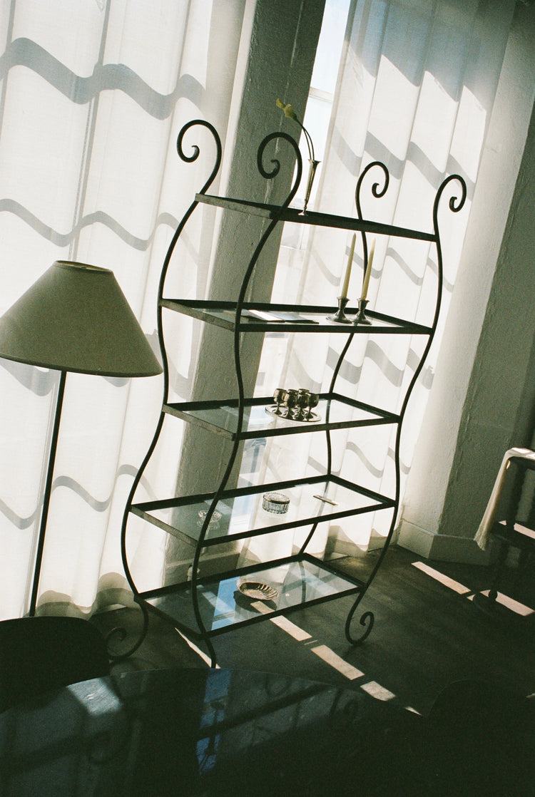 Vintage Sculptural Wrought Iron Étagère with Glass Shelves