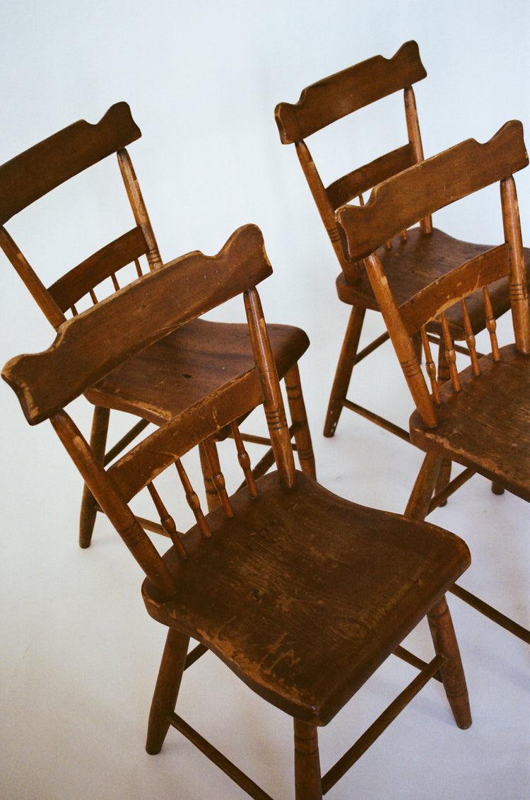 Set of 4 Antique Wooden Spindle Back Chairs