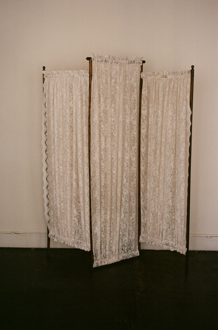 Antique Lace and Wood Folding Screen