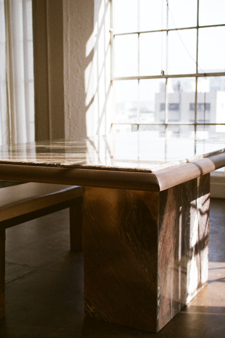 Cipollino Marble Dining Table with a Wood Frame