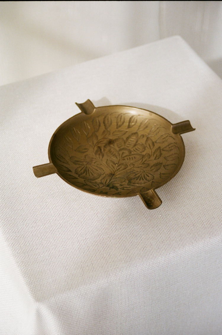 Vintage Brass Ash Tray with Floral Etching