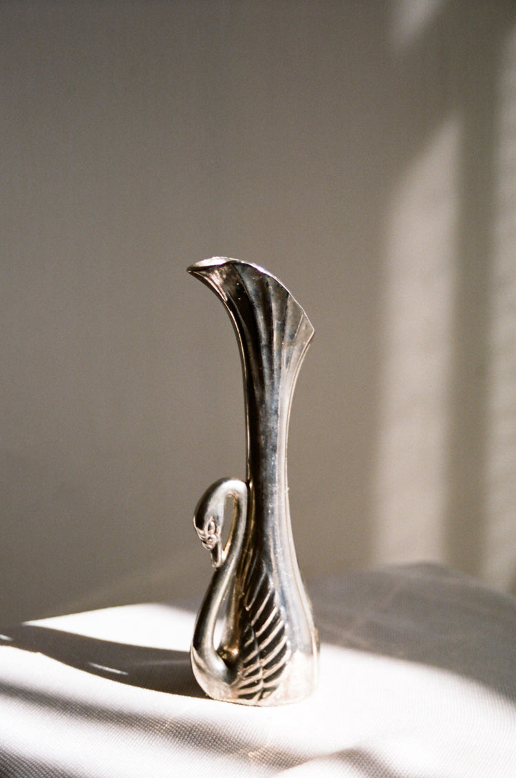 Silver Plated Swan Bud Vase