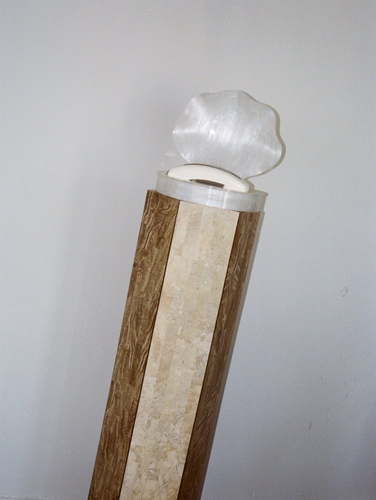 Tessellated Stone Pedestal with Brass Trim