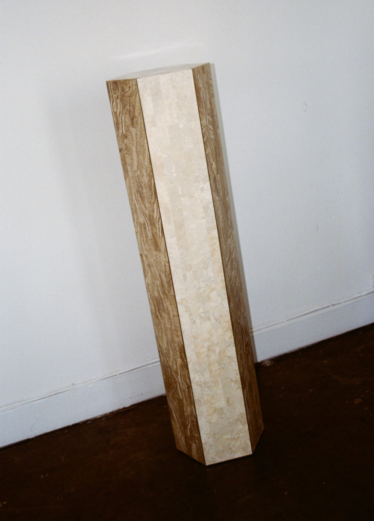 Tessellated Stone Pedestal with Brass Trim