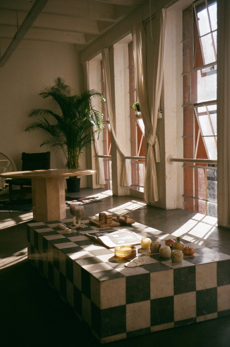 Vintage Checkered Marble Plinth