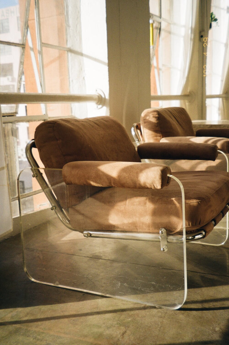 Pair Lucite Lounge Chairs in the Style of Pace