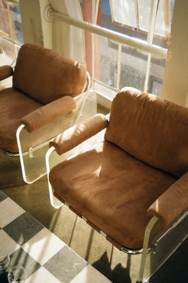 Pair Lucite Lounge Chairs in the Style of Pace