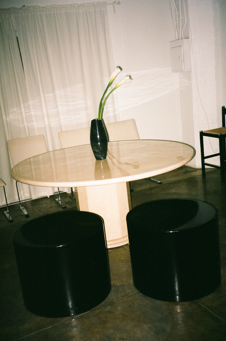 Mid-Century Black Lacquered Drum Tables - Pair
