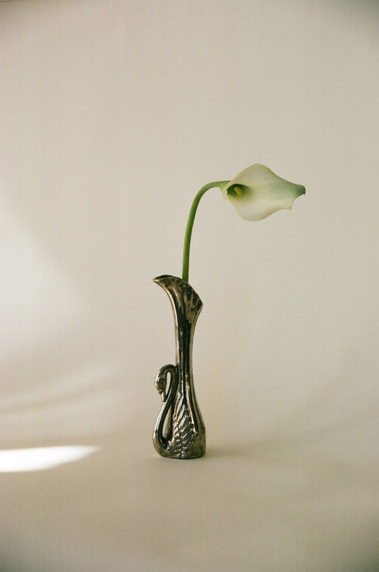 Petite Silver Plated Swan Bud Vase with Patina