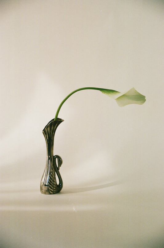 Petite Silver Plated Swan Bud Vase with Patina