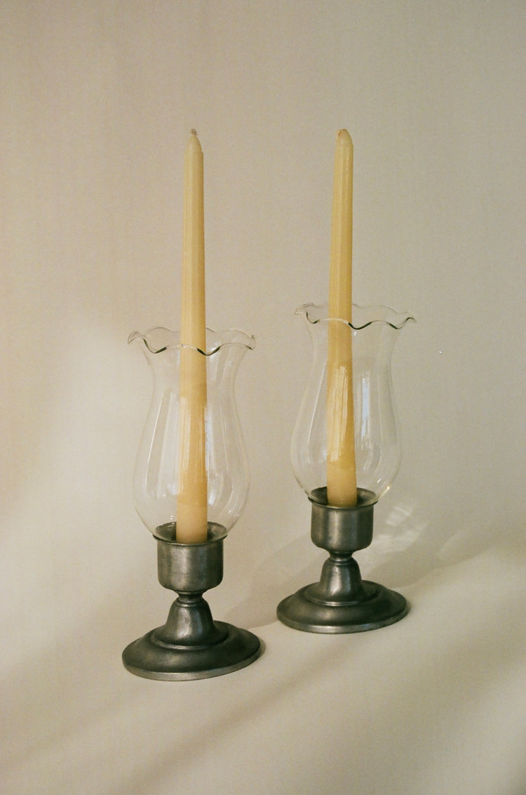 Pewter and Glass Candle Holder Set