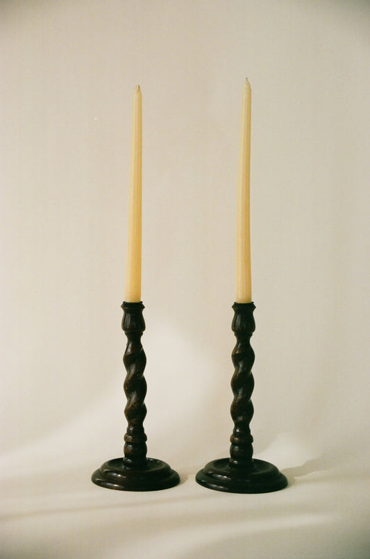 Pair Of Antique Barley Twist Candlestick Holders
