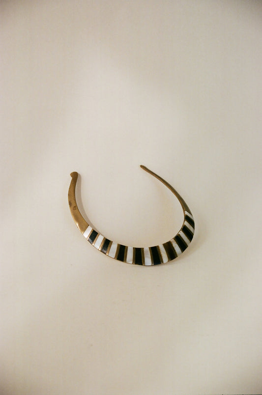 Vintage Brass Collar Necklace with Mother of Pearl Inlay
