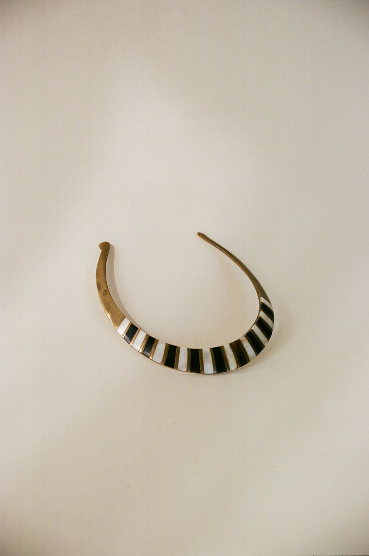 Vintage Brass Collar Necklace with Mother of Pearl Inlay