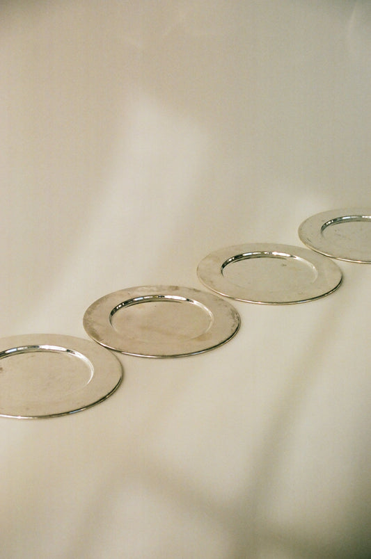 Set of 4 Vintage Metal Plates with Patina