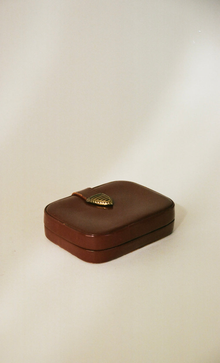 Antique Leather Case with Compact Mirror and Perfume Bottle