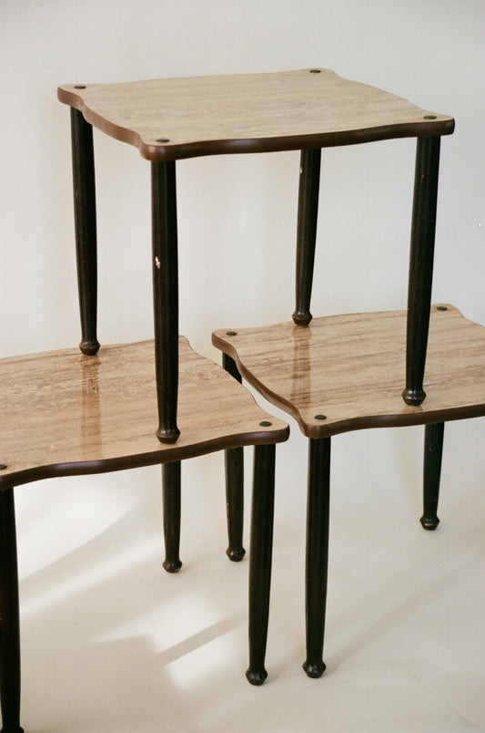 Laminate Travertine and Wood End Table - 3 Available