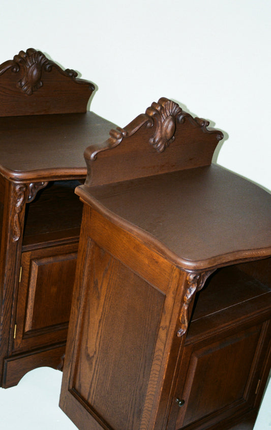 Pair of Vintage Carved Wood Nightstands, Newly Refinished