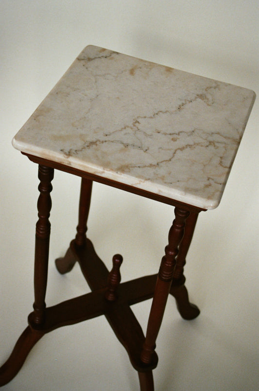 Vintage Marble Top Accent Pedestal Table