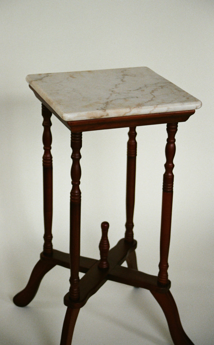 Vintage Marble Top Accent Pedestal Table