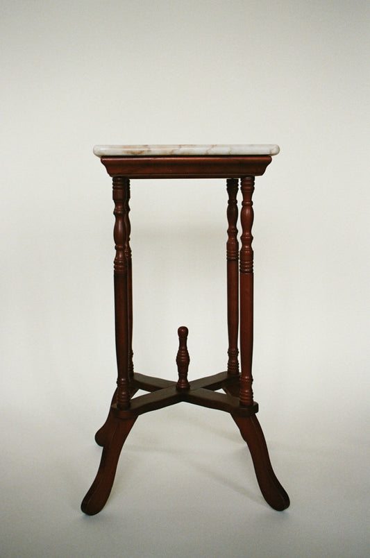 Vintage Marble Top Accent Pedestal Table