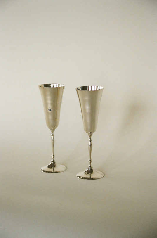Elegant Pair of Vintage Silverplate Champagne Flutes